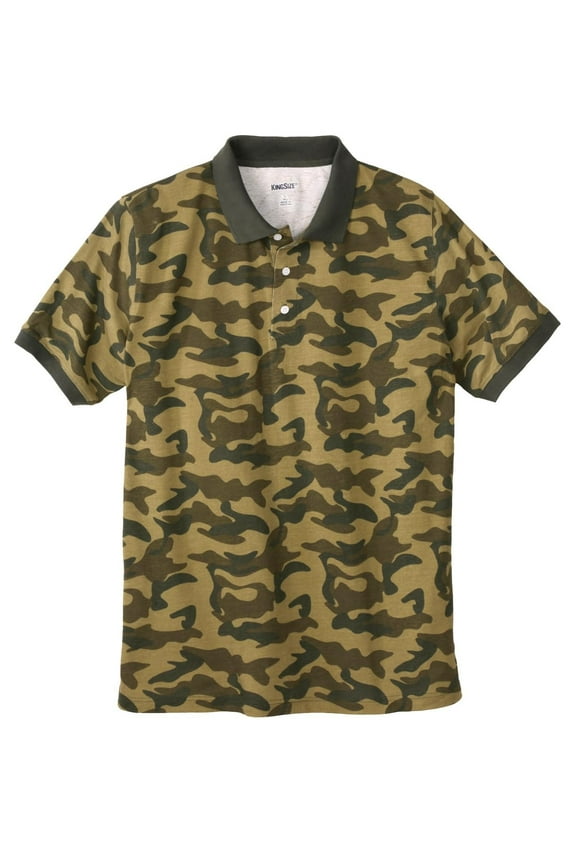 Men's Big & Tall Longer-Length Shrink-Less Piqu Polo Shirt - 5XL, Camouflage