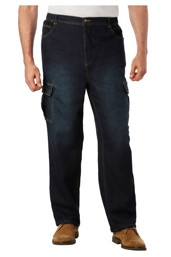 Men's Big & Tall Relaxed Fit Cargo Denim Look Sweatpants