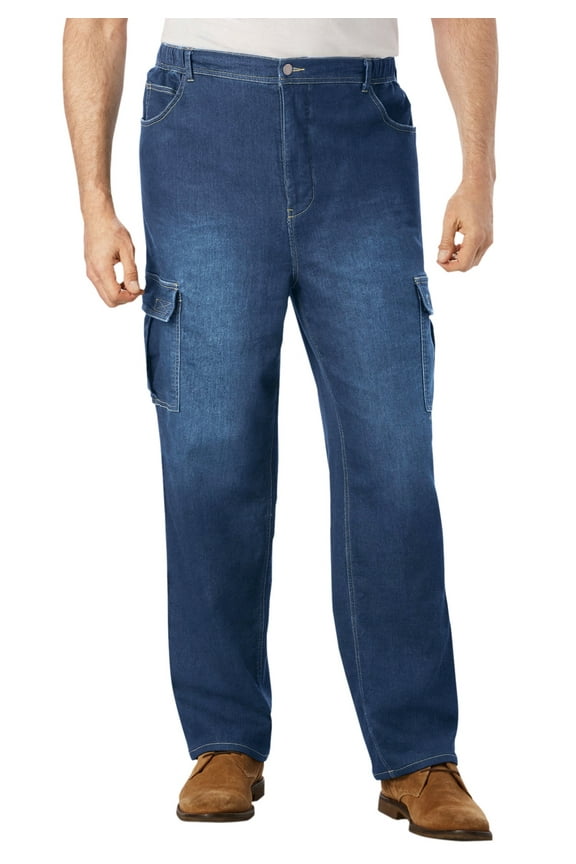 Men's Big & Tall Relaxed Fit Cargo Denim Look Sweatpants