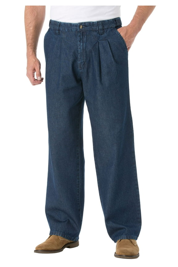 Men's Big & Tall Relaxed Fit Comfort Waist Pleat-Front Expandable Jeans