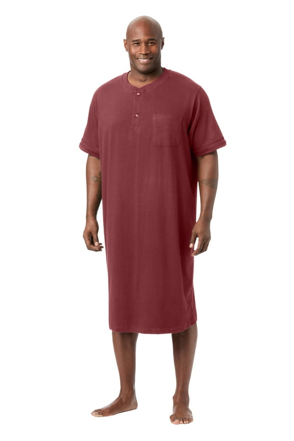 Men's Big & Tall Short-Sleeve Jersey Henley Nightshirt