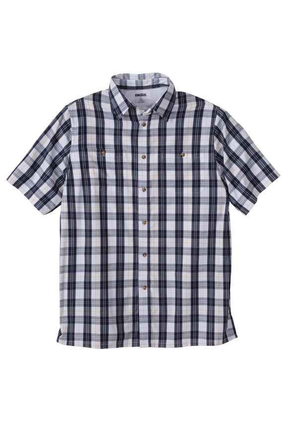Men's Big & Tall Plaid Wrinkle-Resistant Short Sleeve Button Down