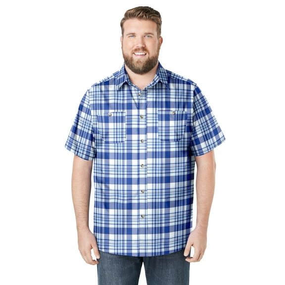 KingSize Men's Big & Tall Plaid Wrinkle-Resistant Short Sleeve Button Down