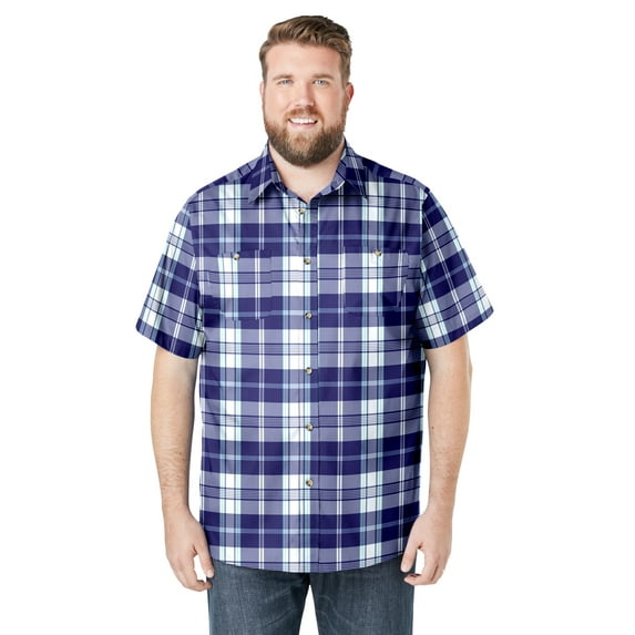 KingSize Men's Big & Tall Plaid Wrinkle-Resistant Short Sleeve Button Down