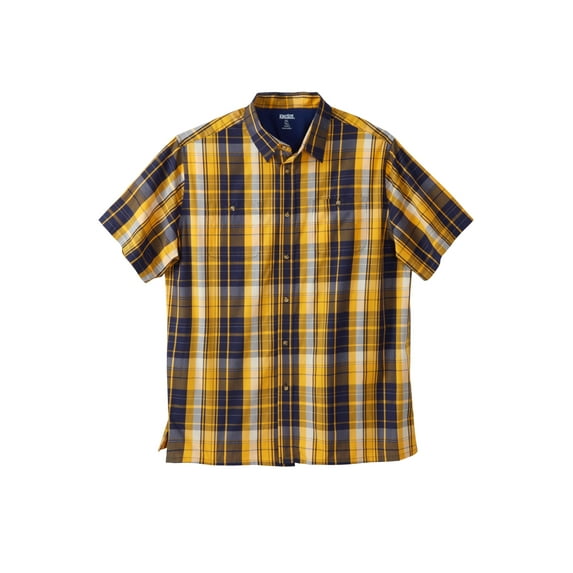 KingSize Men's Big & Tall Plaid Wrinkle-Resistant Short Sleeve Button Down