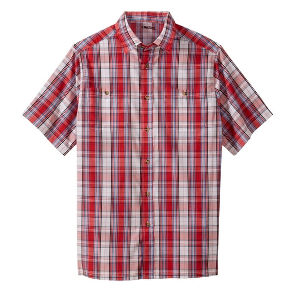 KingSize Men's Big & Tall Plaid Wrinkle-Resistant Short Sleeve Button Down