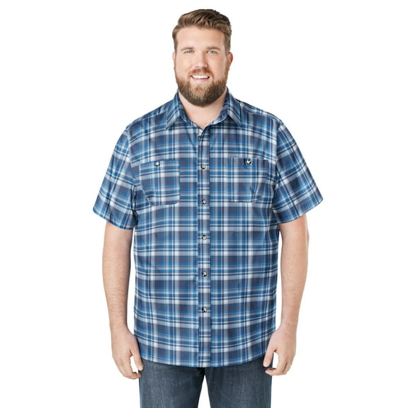 KingSize Men's Big & Tall Plaid Wrinkle-Resistant Short Sleeve Button Down