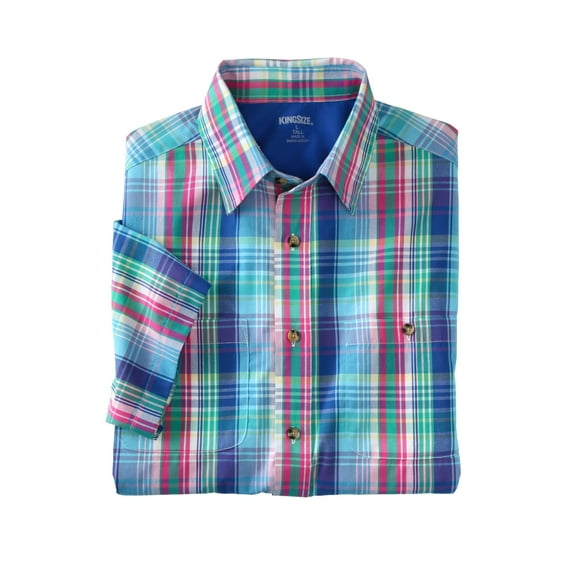 KingSize Men's Big & Tall Plaid Wrinkle-Resistant Short Sleeve Button Down