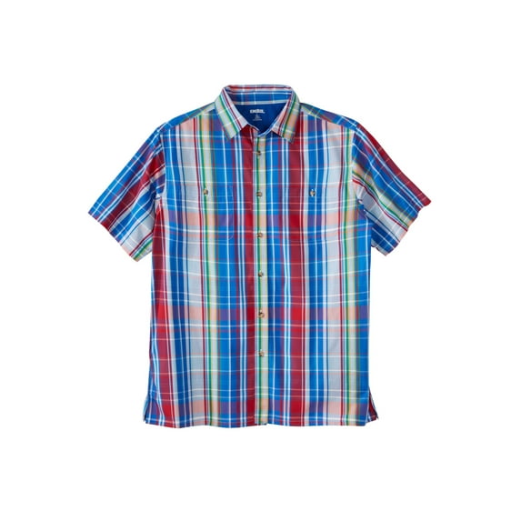 KingSize Men's Big & Tall Plaid Wrinkle-Resistant Short Sleeve Button Down