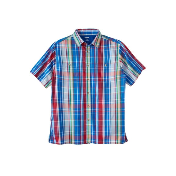 KingSize Men's Big & Tall Plaid Wrinkle-Resistant Short Sleeve Button Down