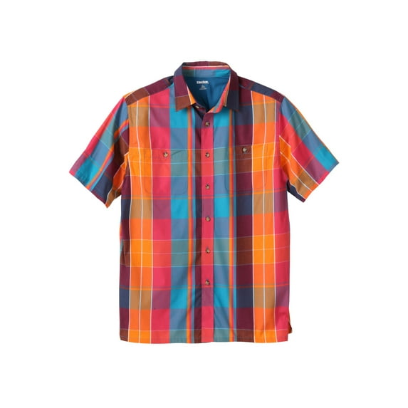 KingSize Men's Big & Tall Plaid Wrinkle-Resistant Short Sleeve Button Down