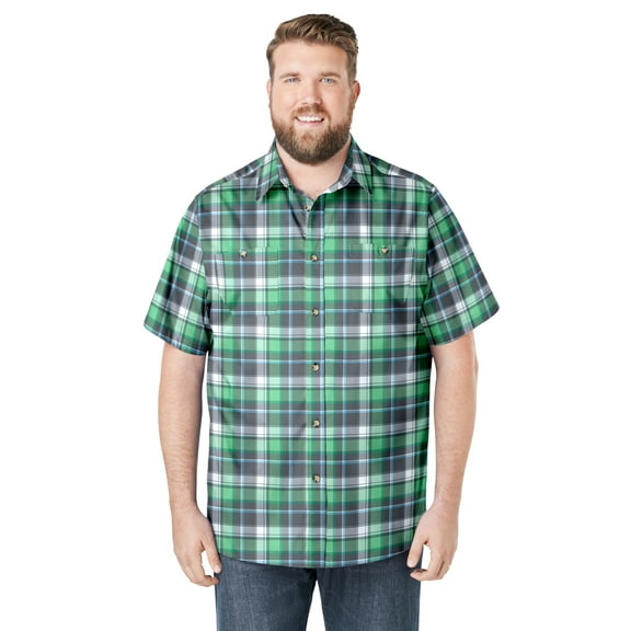 KingSize Men's Big & Tall Plaid Wrinkle-Resistant Short Sleeve Button Down