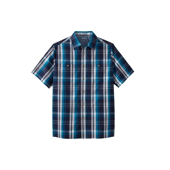 KingSize Men's Big & Tall Plaid Wrinkle-Resistant Short Sleeve Button Down