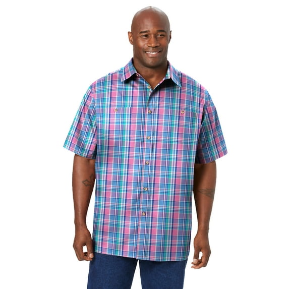 KingSize Men's Big & Tall Plaid Wrinkle-Resistant Short Sleeve Button Down