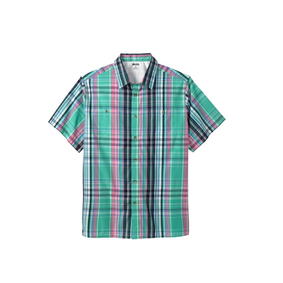 KingSize Men's Big & Tall Plaid Wrinkle-Resistant Short Sleeve Button Down