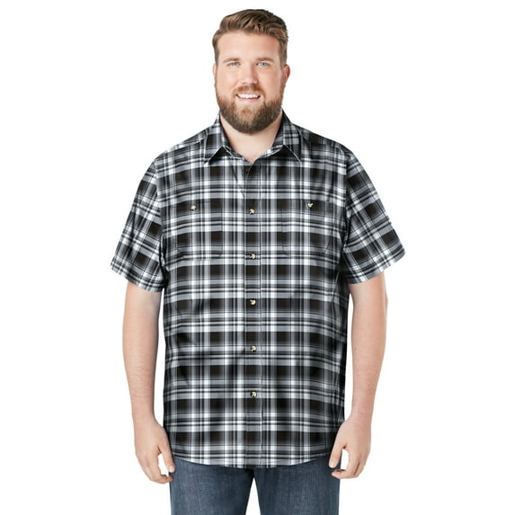 KingSize Men's Big & Tall Plaid Wrinkle-Resistant Short Sleeve Button Down