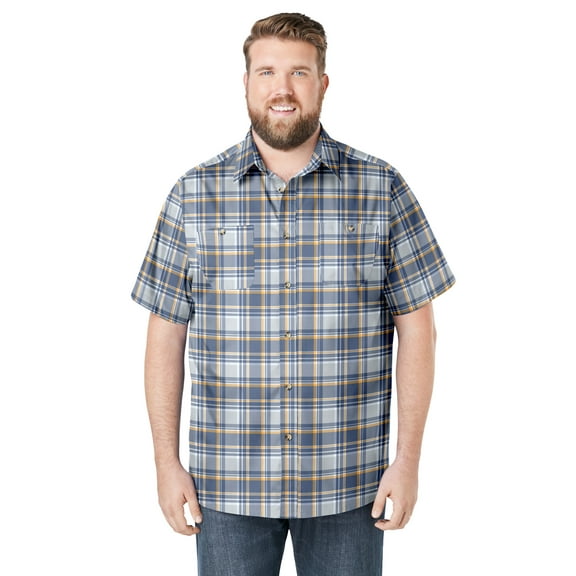 KingSize Men's Big & Tall Plaid Wrinkle-Resistant Short Sleeve Button Down