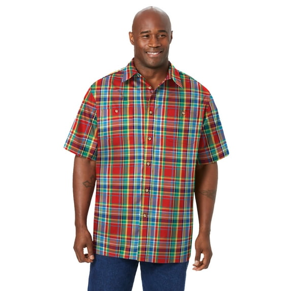 KingSize Men's Big & Tall Short-Sleeve Plaid Sport Shirt