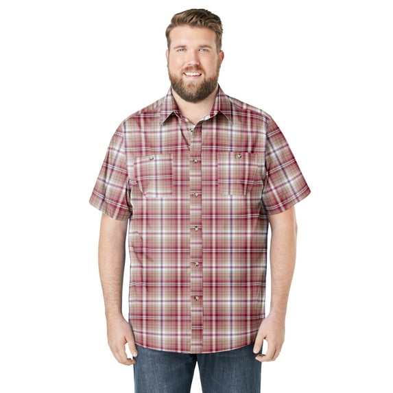 KingSize Men's Big & Tall Plaid Wrinkle-Resistant Short Sleeve Button Down