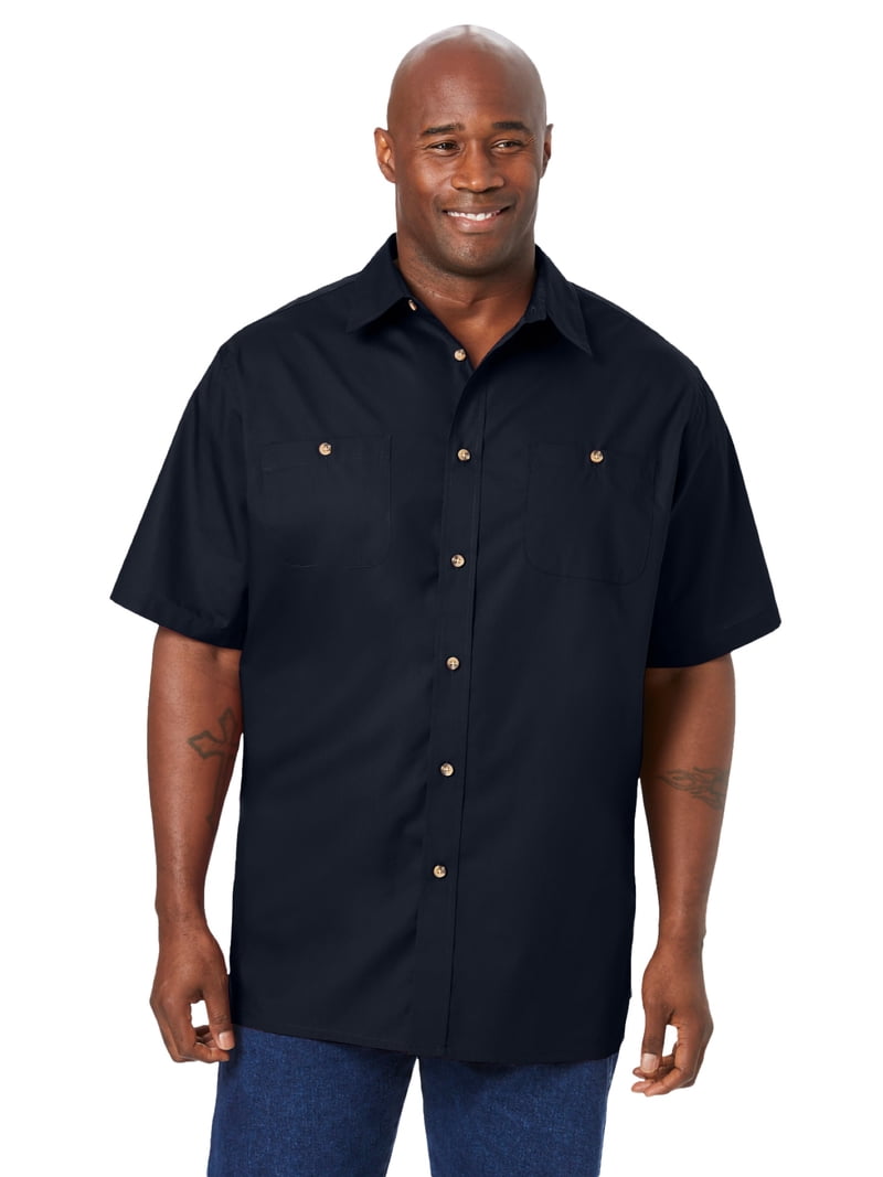 Kingsize Men's Big & Tall Solid Wrinkle-Resistant Short Sleeve Button Down, Size: Tall - XL, Black