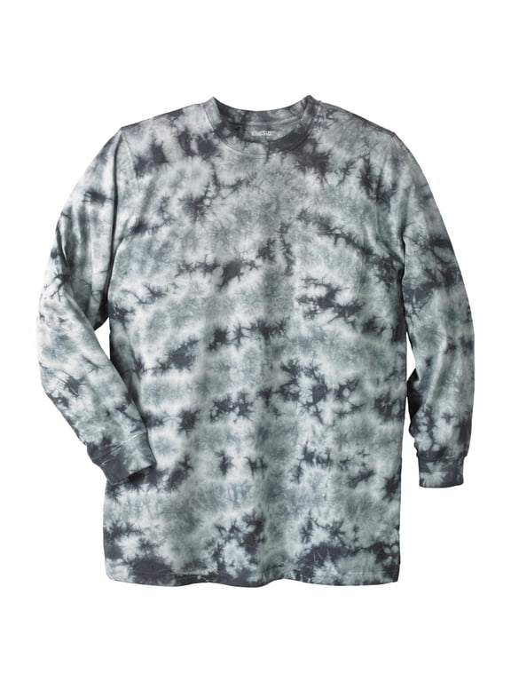 Men's Big & Tall Shrink-Less Lightweight Longer-Length Long-Sleeve Crewneck Pocket Tee - 4XL, Steel Marble