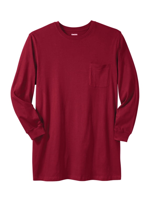 Shrink-Less Longer-Length Long-Sleeve Crewneck Pocket Tee