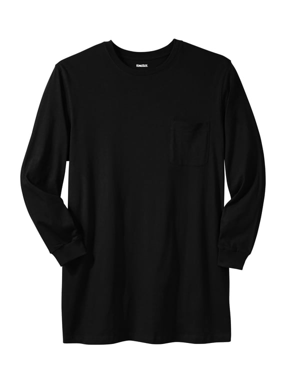 Shrink-Less Longer-Length Long-Sleeve Crewneck Pocket Tee