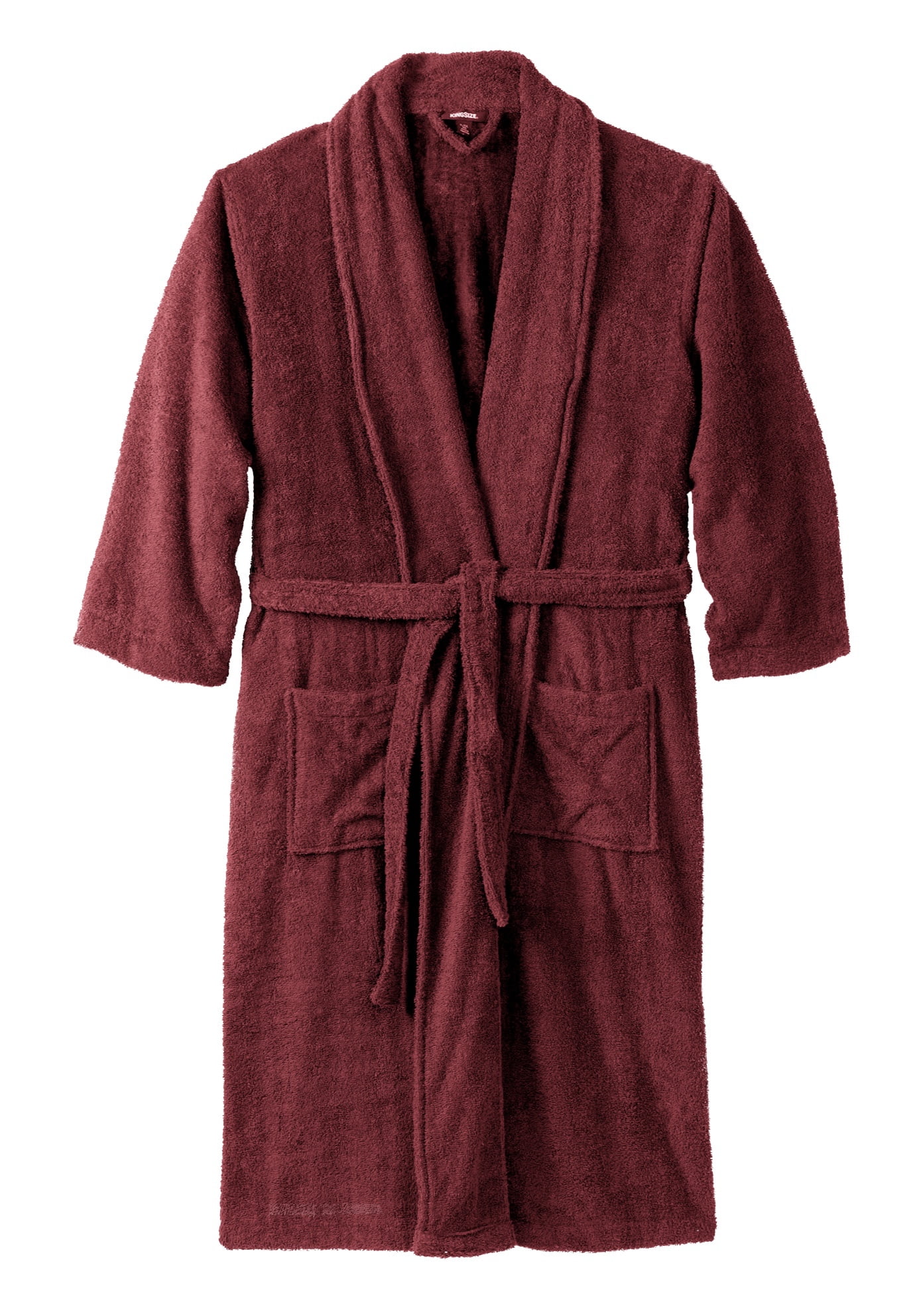 Maroon Cotton Terry Cloth Shawl Lapel Bathrobe with Tie Belt