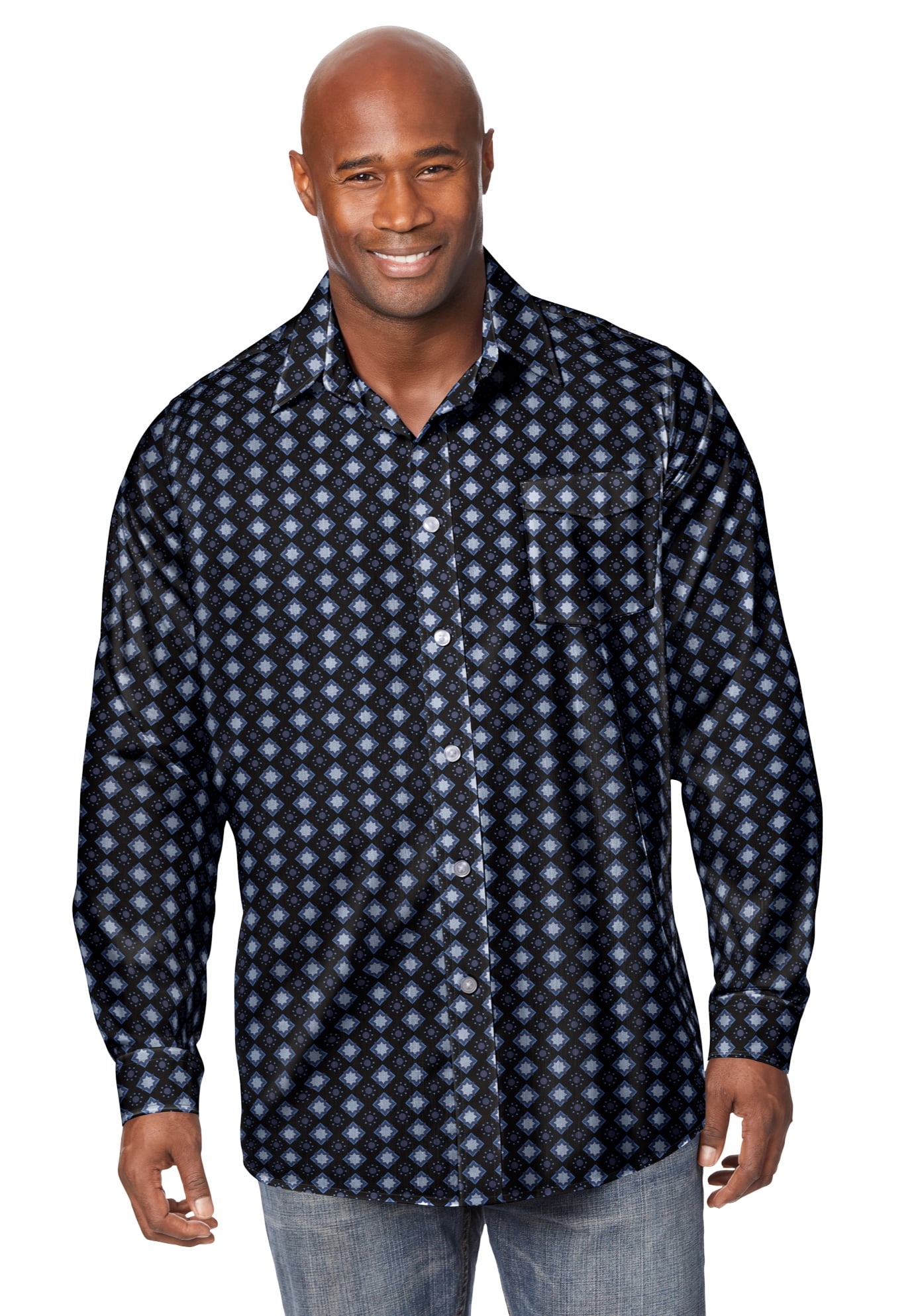 no tuck mens dress shirt Men's Big & Tall Westport No-Tuck Short Sleeve Solid Performance Stretch Sport Shirt Black / 2XB