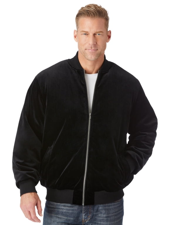 Men's Big & Tall Velour Full Zip Bomber Jacket