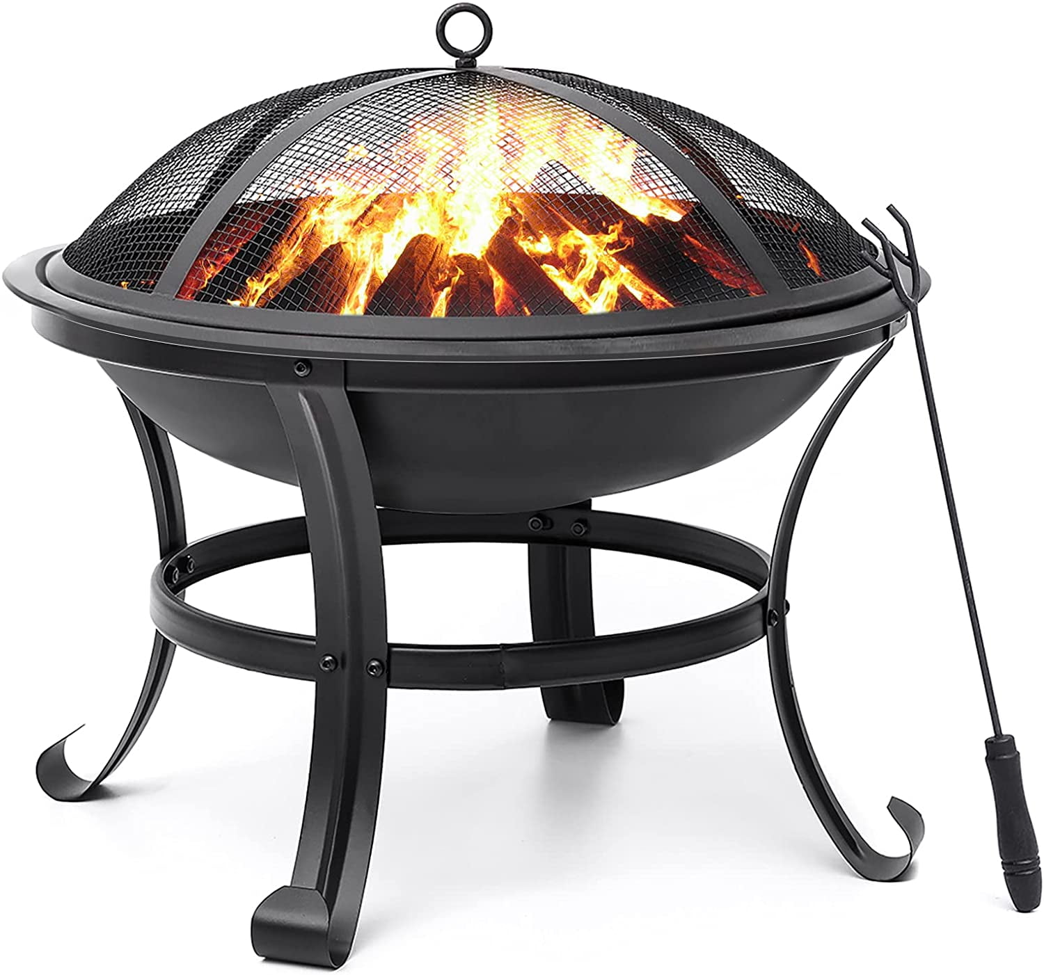 KingSo 22 inch Wood Burning Fire Pit for Camping Picnic Bonfire Patio Outside Backyard Garden Small Bonfire Pit Steel Firepit Bowl with Spark Screen, Log Grate, Poker