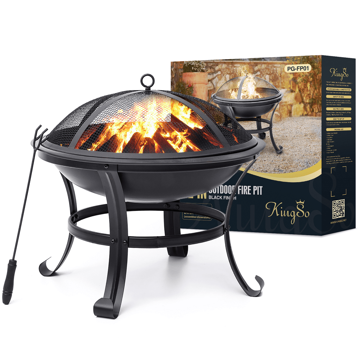 KingSo 22 inch Wood Burning Fire Pit for Camping Picnic Bonfire Patio  Outside Backyard Garden, Round Steel Black - Walmart.com