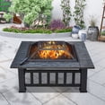 thumbnail image 1 of KingSo 32'' Square Fire Pit Table with screen Metal BBQ Grill Pit Wood Burning Pit Bonfire Pit for Outdoor Chimenea, Patio Camping, Heating, Picnic in Backyard Garden Bonfire-Black, 1 of 7