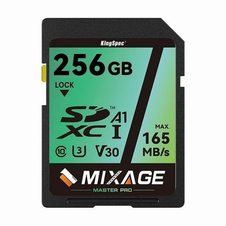 KingSpec MIXAGE 256GB SDXC U3 V30 A1 C10 UHS-I, 165MB/s Read 81MB/s Write 4K UHD Flash Memory Card SD Card for Cameras