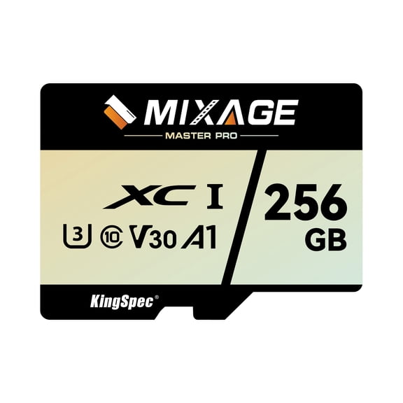 KingSpec MIXAGE 256GB SDXC U3 V30 A1 UHS-I Micro SD Flash Memory Card, 175MB/s Read 110MB/s Write 4K UHD for Android Phones, Gaming Consoles, Dash Cam Security Action Cameras