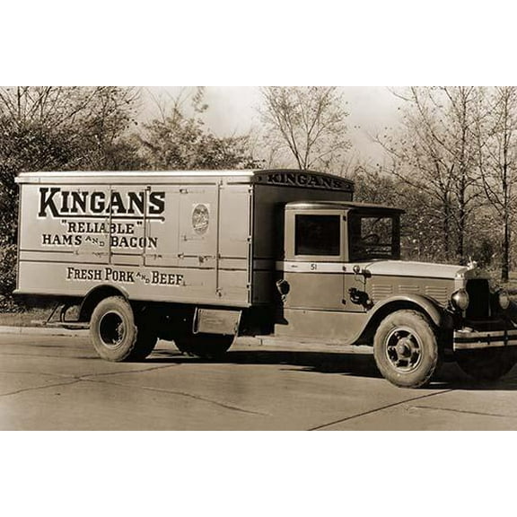 Kingan's "Reliable" Hams and Bacon, Fresh Pork and Beef Delivery Truck- Fine Art Canvas Print (20" x 30")