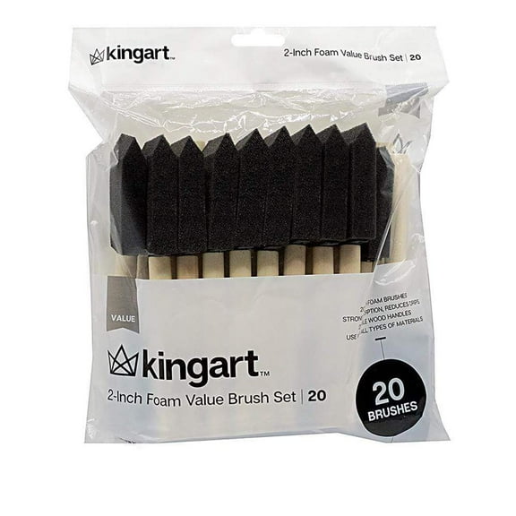 Kingart Foam Brush Value Pack, Size 2, 20 Black Brushes, All ages