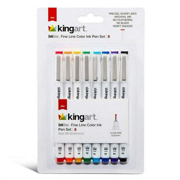 Kingart, Inkline Fine Line Art & Graphic Pens, Archival Japanese Ink, Set of 8 Unique Colors