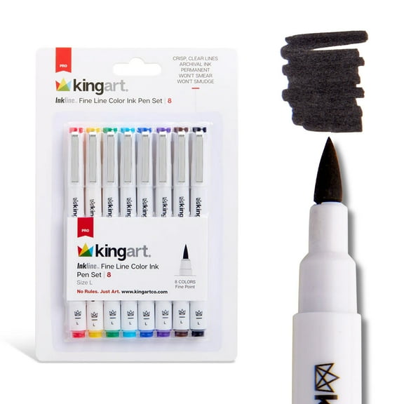 Kingart Inkline Fine Line Art & Graphic Pens, Archival Japanese Ink, Set of 8 Unique Colors