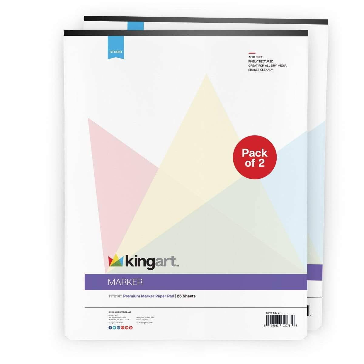 Kingart Marker Paper Pad, Pack of 2, 60 Pound (90gsm), 11 x 14 , 25  Sheets and 50 Pages, All Ages