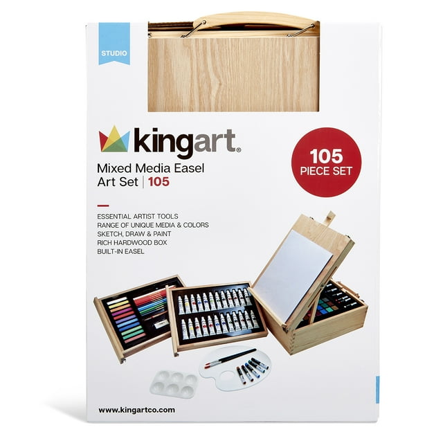 Kingart, Mixed Media Art Set, TableTop Sketchbox Easel, Set of 105 Pcs