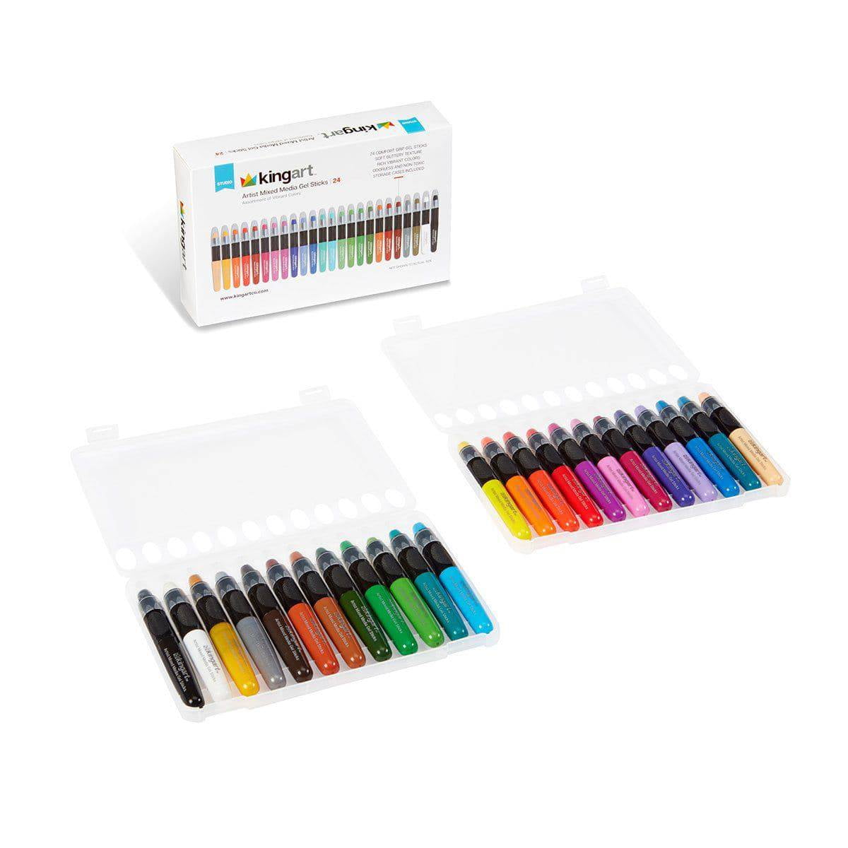 Kingart Mixed Media Gel Stick Artist Watercolor Crayons, Set of 24 Vibrant  Colors