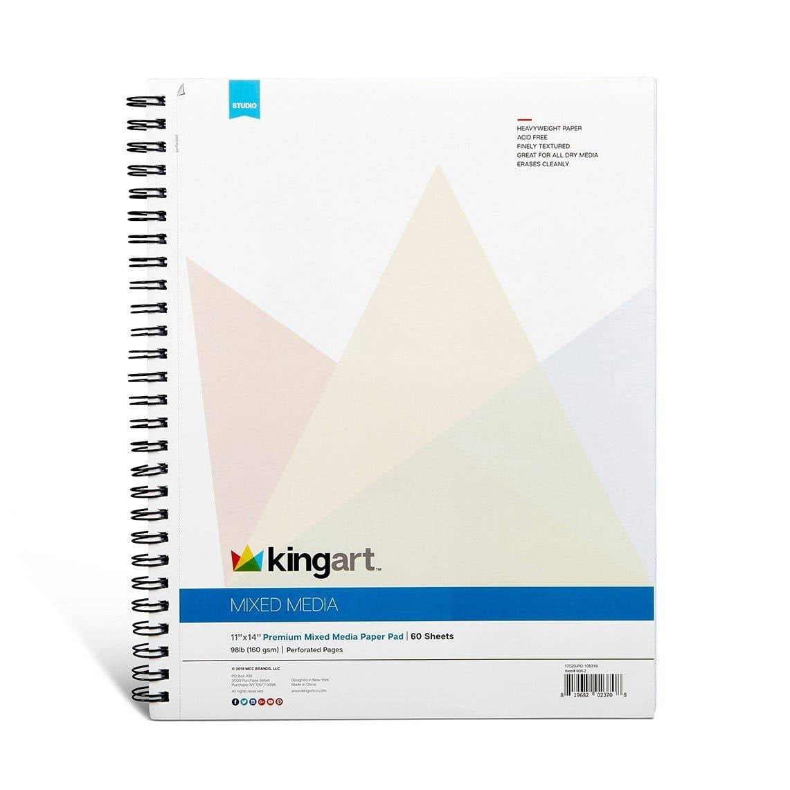 Kingart® Mixed Media Sketchbooks, 11 x 14 Inches, 60Sheet, 98lb/160gsm