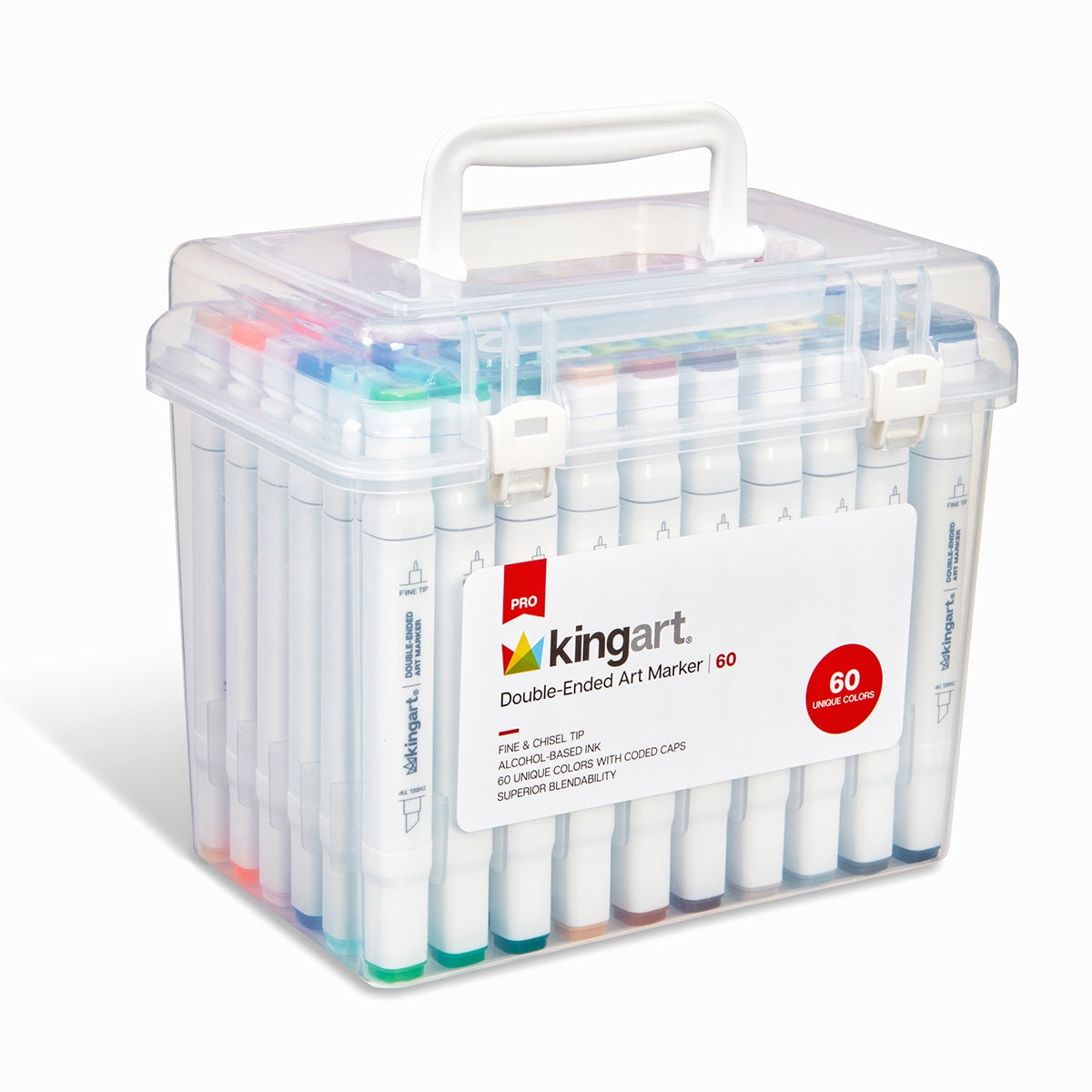 Kingart Non-toxic Sketch Art Markers with Storage Case, Chisel-Point, Assorted Colors, 60 Count