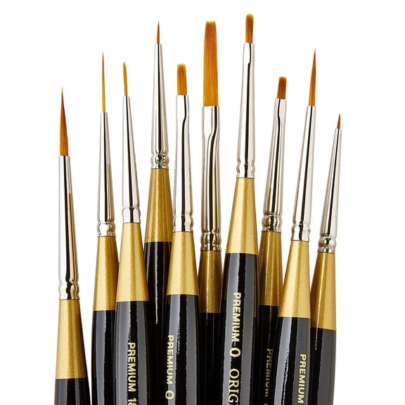Kingart Original Gold Miniature Detail Series, Premium Golden Taklon Brush, Set of 10, All Ages