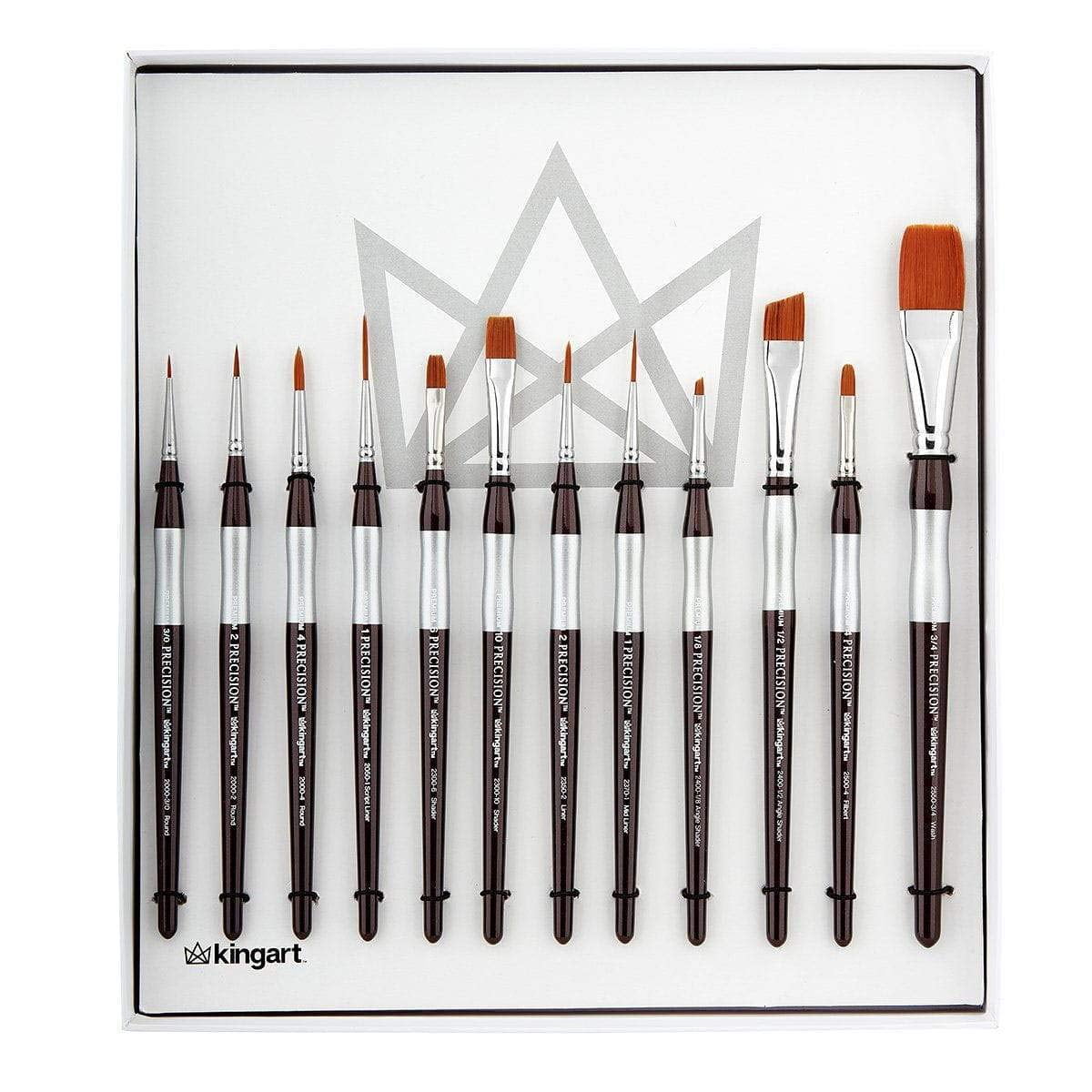 Kingart Precision Series, Amber Taklon Brushes, Ergonomic Comfort Handle, Gift Box, 12/Set, All ages