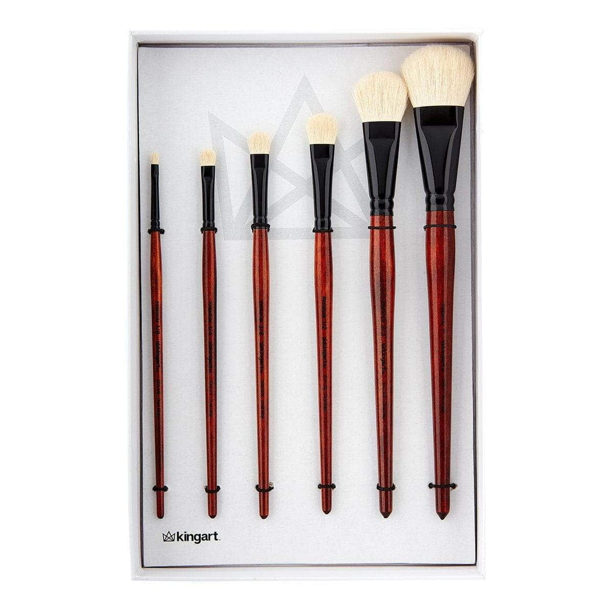 Kingart Premium Specialty Oval Mop Artist Brush, White Natural Goat Hair, Set of 6 Sizes, All Ages