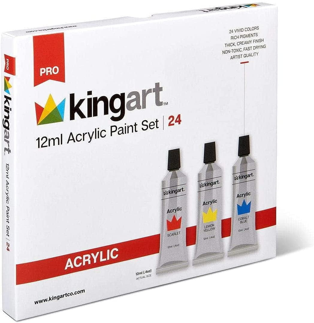 KINGART® PRO Artist Acrylic Paint, 12ml (.4oz), Set of 24 Unique