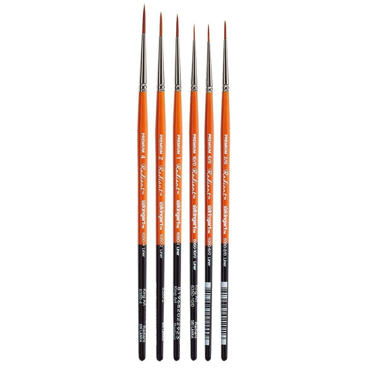 Kingart Radiant, 6350 Liner Series, Premium Golden Synthetic Brushes, Set of 6, For All Ages