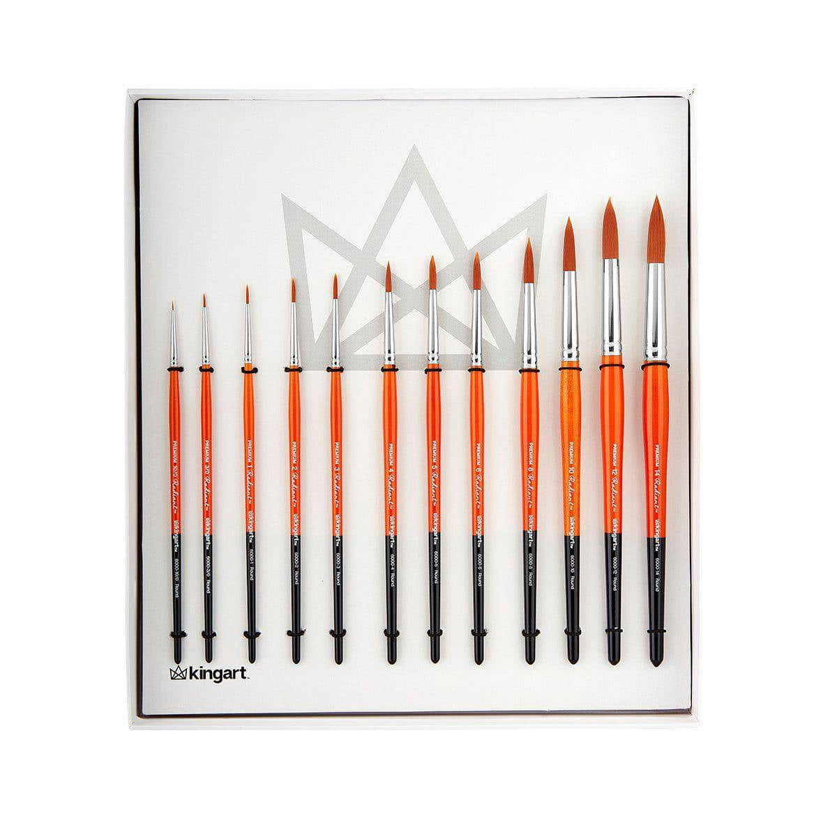 Kingart Radiant, Premium Golden Taklon Brushes, Set of 12, All Ages
